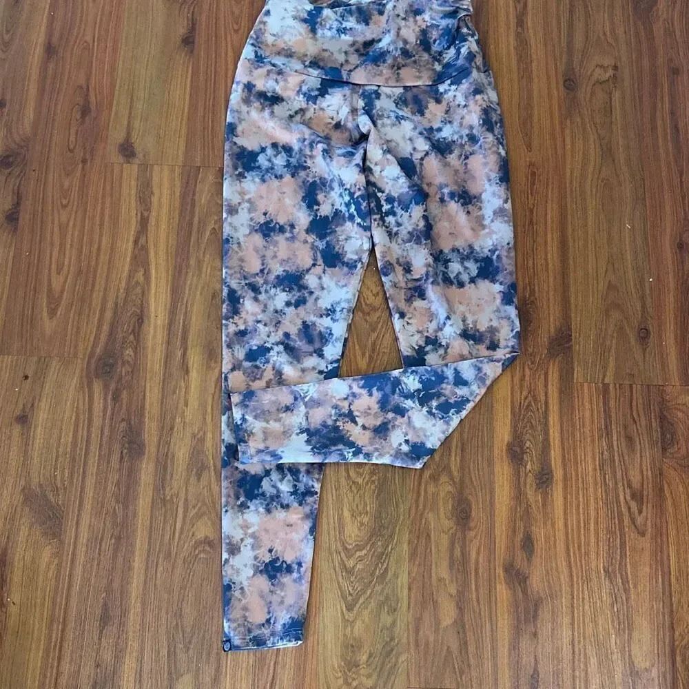 Onzie watercolor splash print navy peach leggings fitnesspants xs